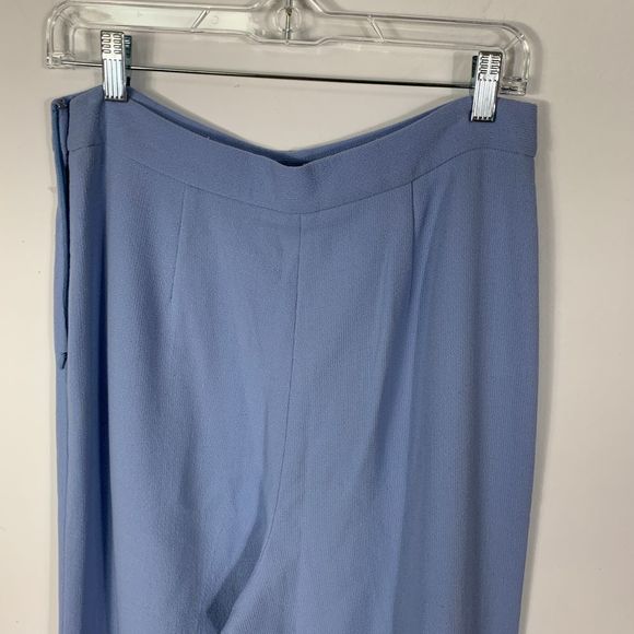 Lela Rose 10 Wool Crepe Wide Leg Straight Pants Buttons High Rise Waist Blue - Picture 10 of 10